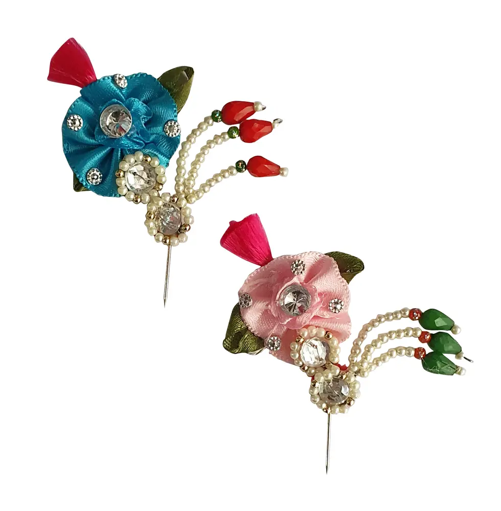 Deity Crown Decorative Pins with Pearls, Diamonds & Flower Woven by Net Cloth