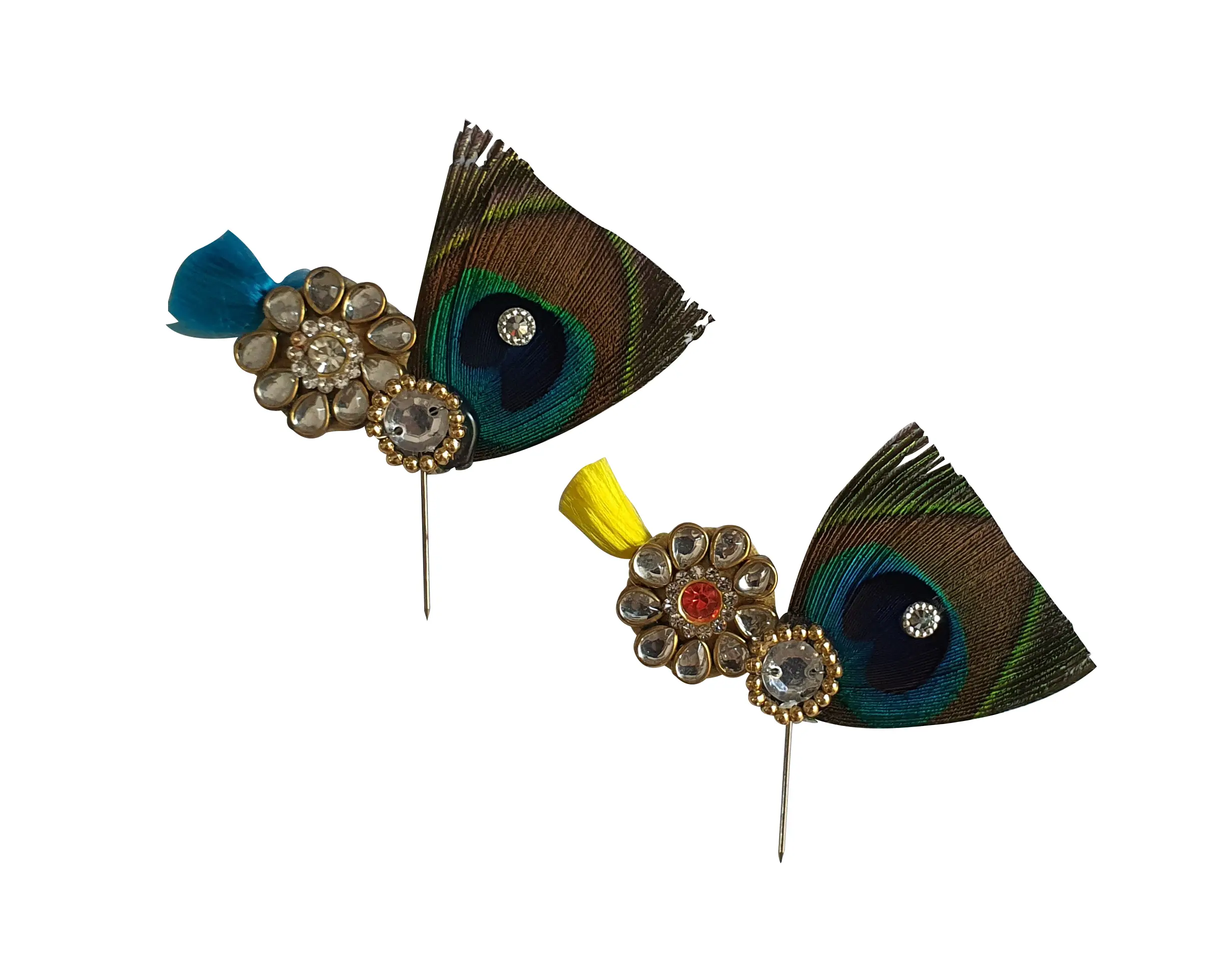 Deity Crown Decorative Pins with Peacock Feather, Vibrant Sequins & Multiple Diamonds
