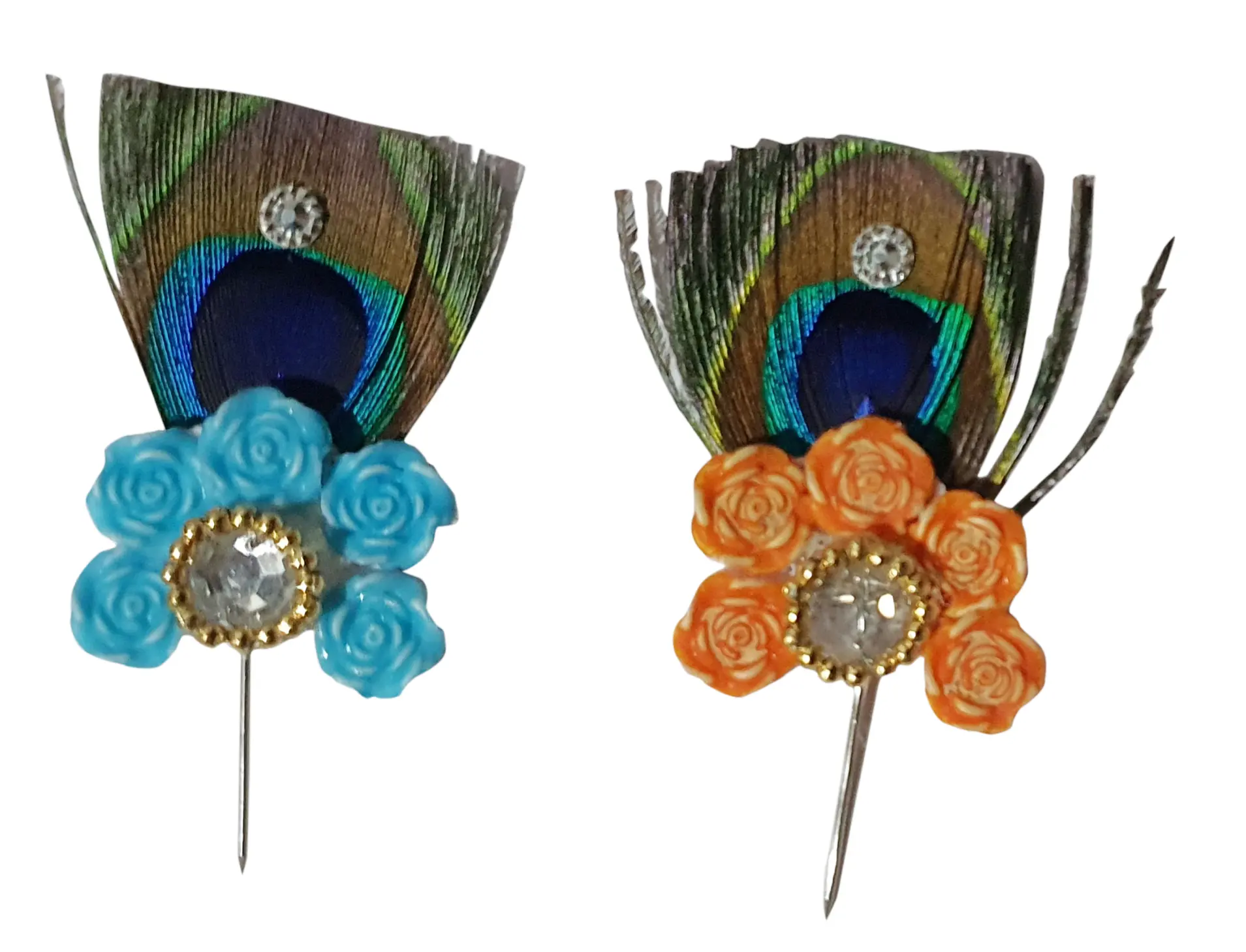 Deity Crown Decorative Pins with Peacock Feather, Vibrant Sequins & Multiple Diamonds