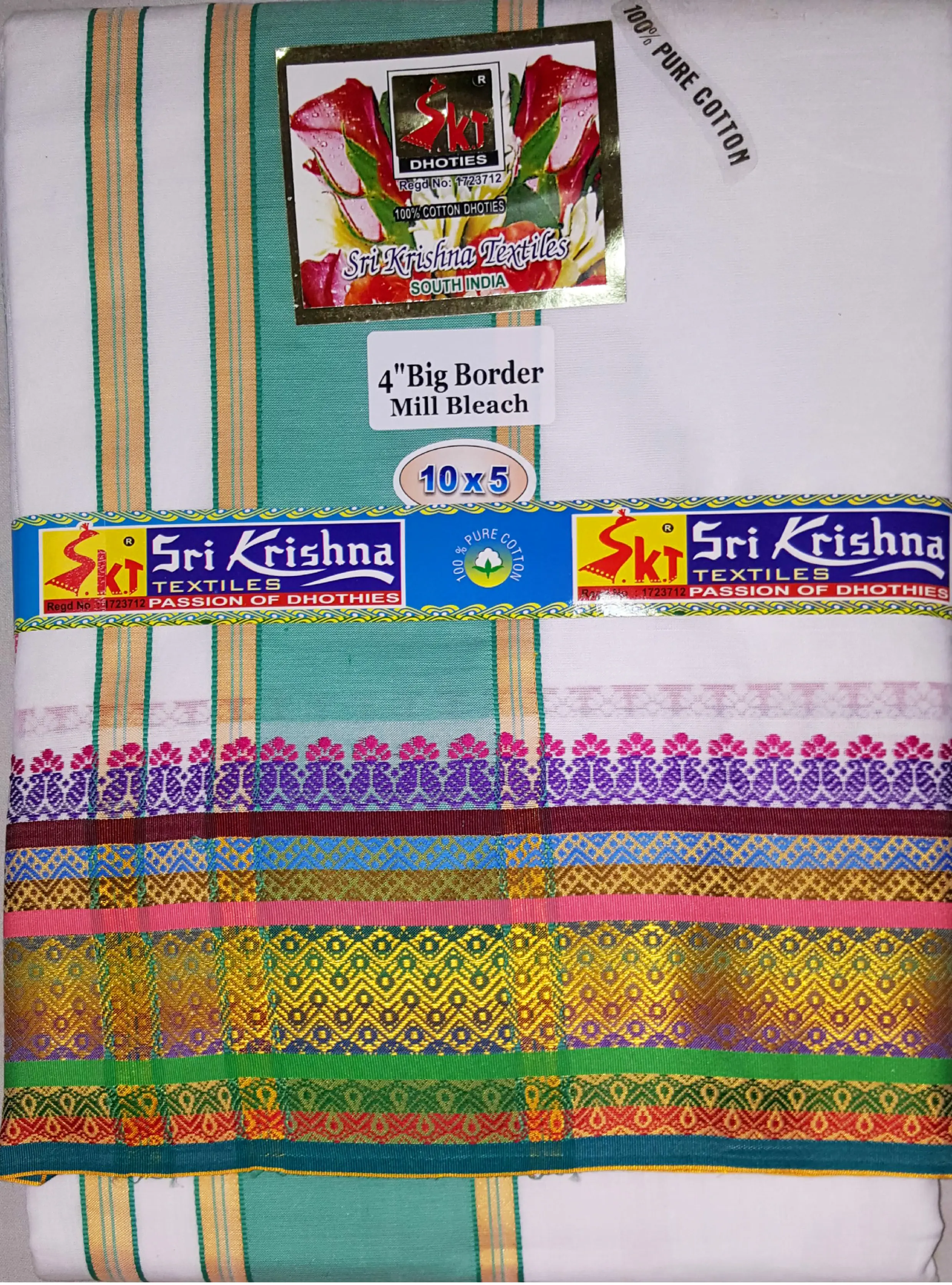Dhoti / Chadar -- White Cotton Fine, \'Ajanta\'