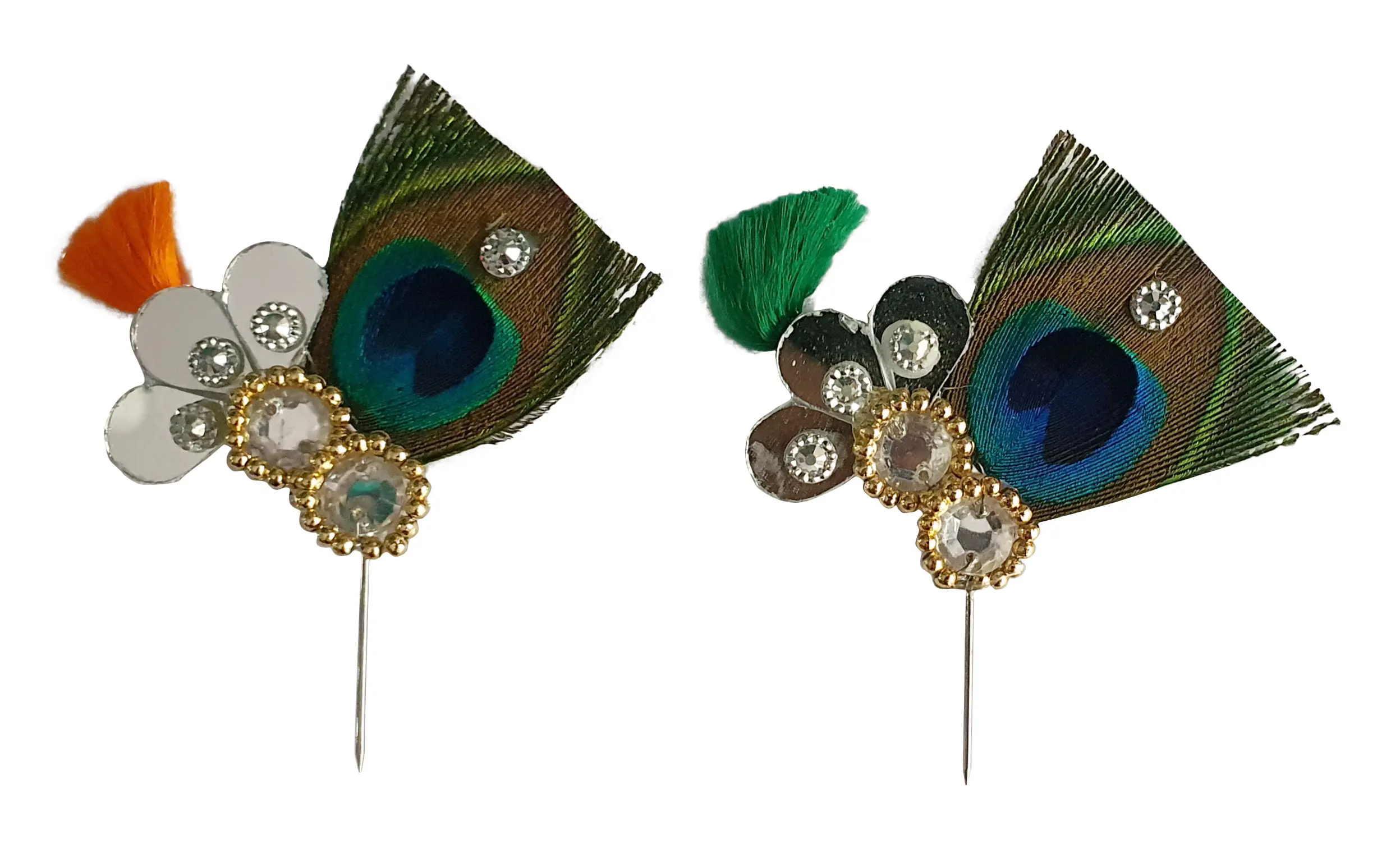 Deity Crown Decorative Pins with Woven Zari Flower & Diamonds