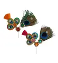 Deity Crown Decorative Pins with Peacock Feather & Multiple Colorful Diamonds