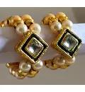 Deity Bracelets -- Golden White Pearls with White Diamond and Enameled Surface around D16
