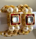 Deity Bracelets -- Golden White Pearls with White Diamond and Enameled Surface around D16
