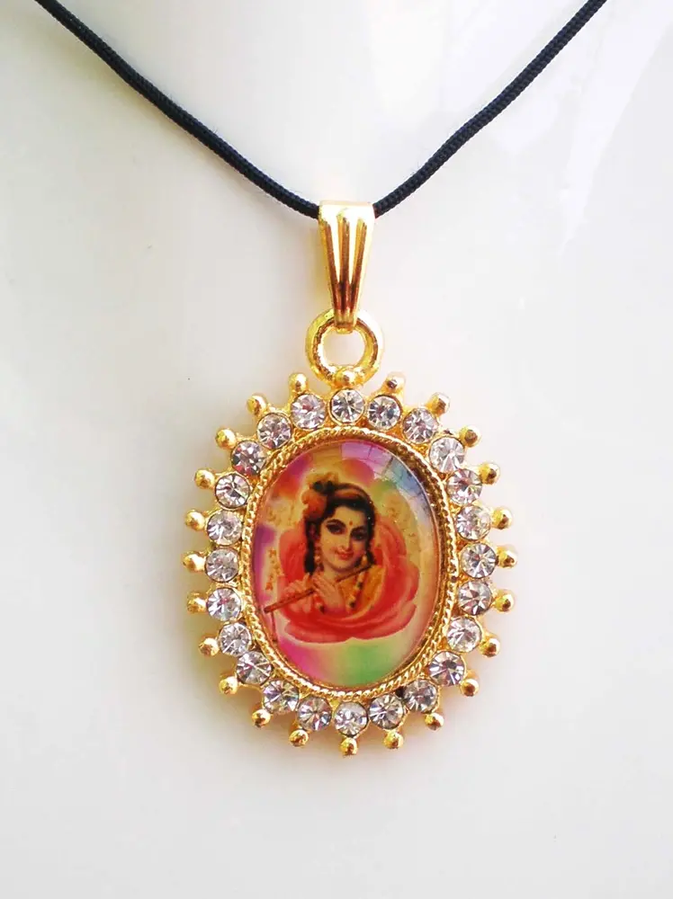 Diamond Picture Pendant with Black Thread - Close-up Krishna