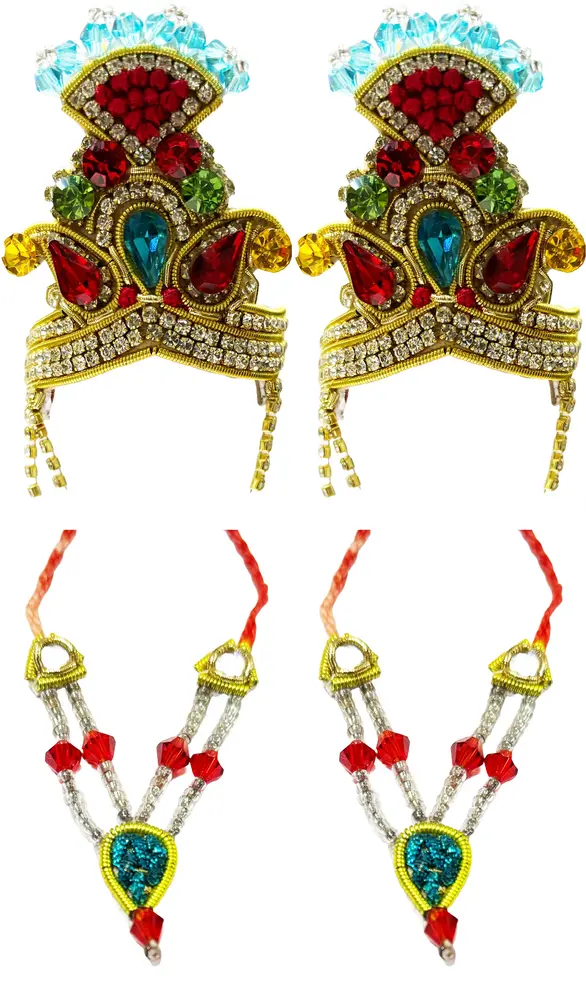 Crown and Necklace Set -- Kerry with Colourful Diamonds (pair)
