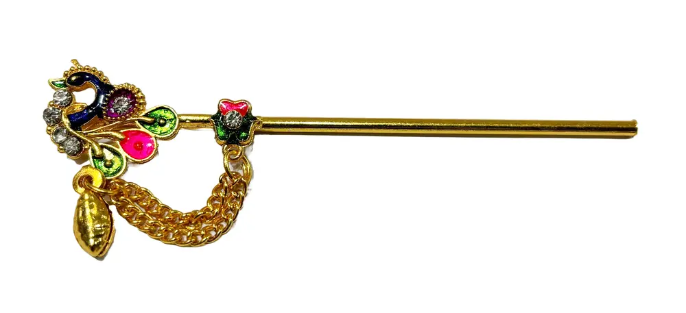 Krishna\'s Flute Dancing Peacock with Colourful Diamonds