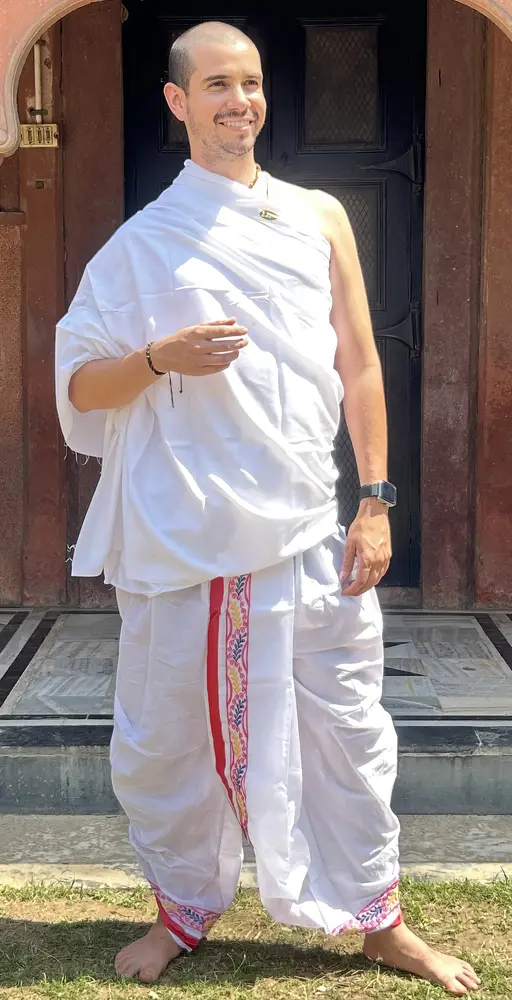 Dhoti Ready-Made With Embroidered Borders - Pure Fine Cotton