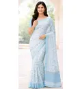 Sari, Cotton Printed -- Vrindavan Print Sari (Pastel colors on white background)