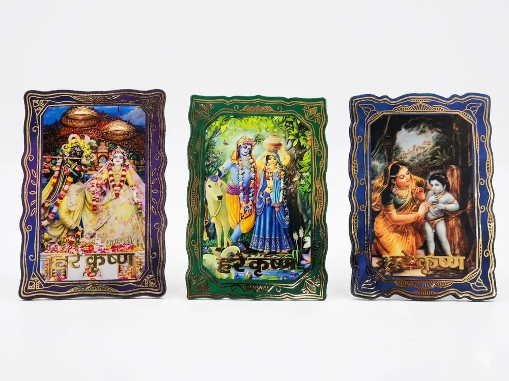 Krishna Decoration Magnets -- Radha, Krishna, Gaura Nitai, Prabhupada etc. (5-pack)