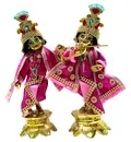 Krishna Balaram Deities Lotus Base (Brass 7\")