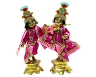 Krishna Balaram Deities Lotus Base (Brass 7")
