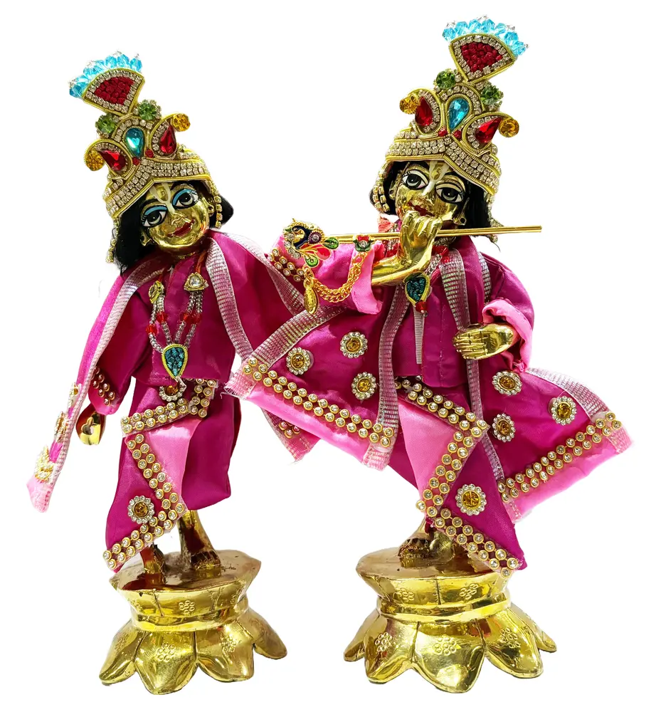 Krishna Balaram Deities Lotus Base (Brass 7\")
