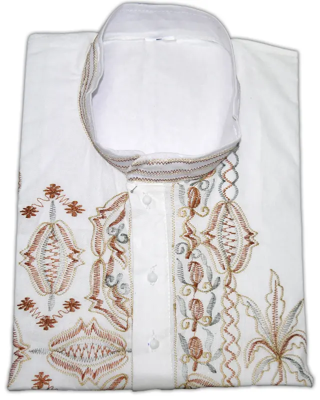 Kurta -- Cotton, White, Calcutta Embroidery