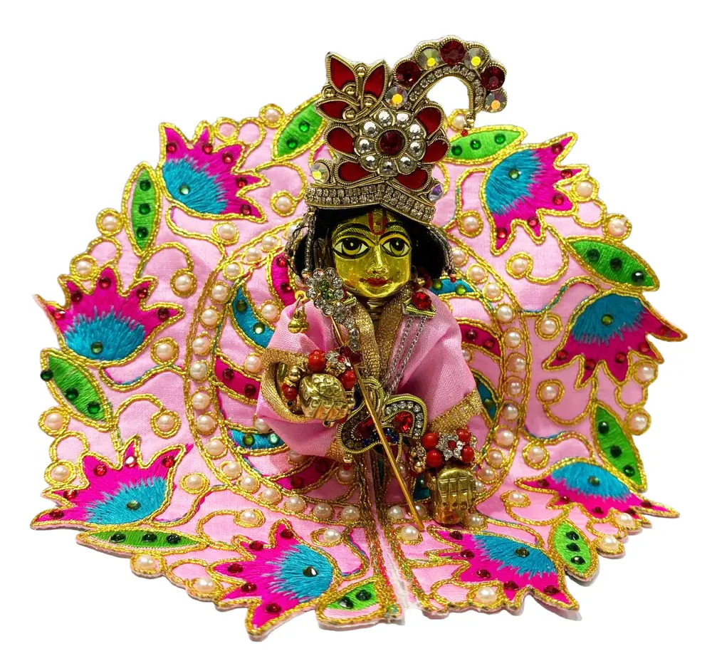 Laddu Gopal Pink Floral Pearl Embroidered Attire