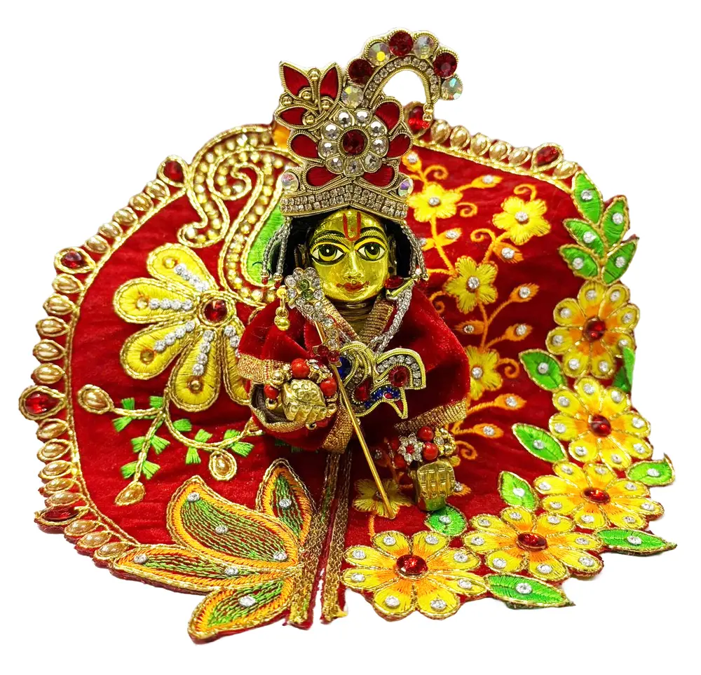 Laddu Gopal Red Floral Embroidered Attire