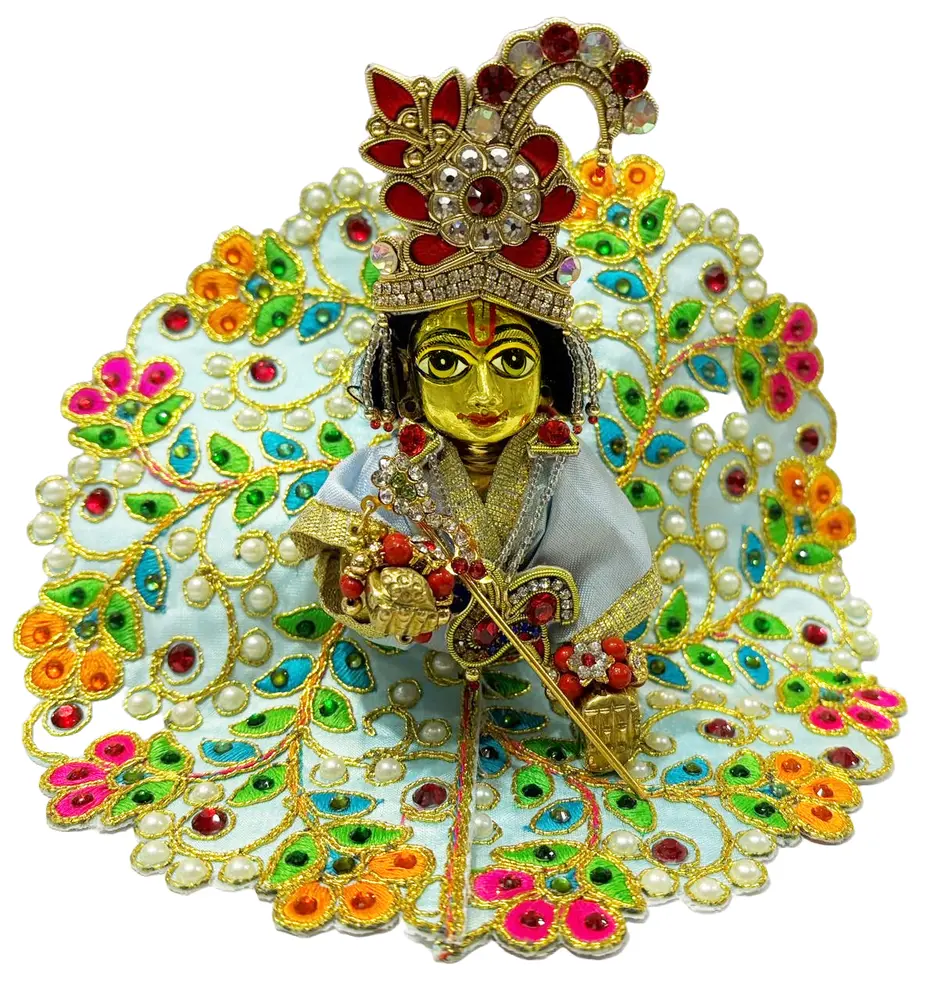 Laddu Gopal Light Blue Floral Pearl Attire