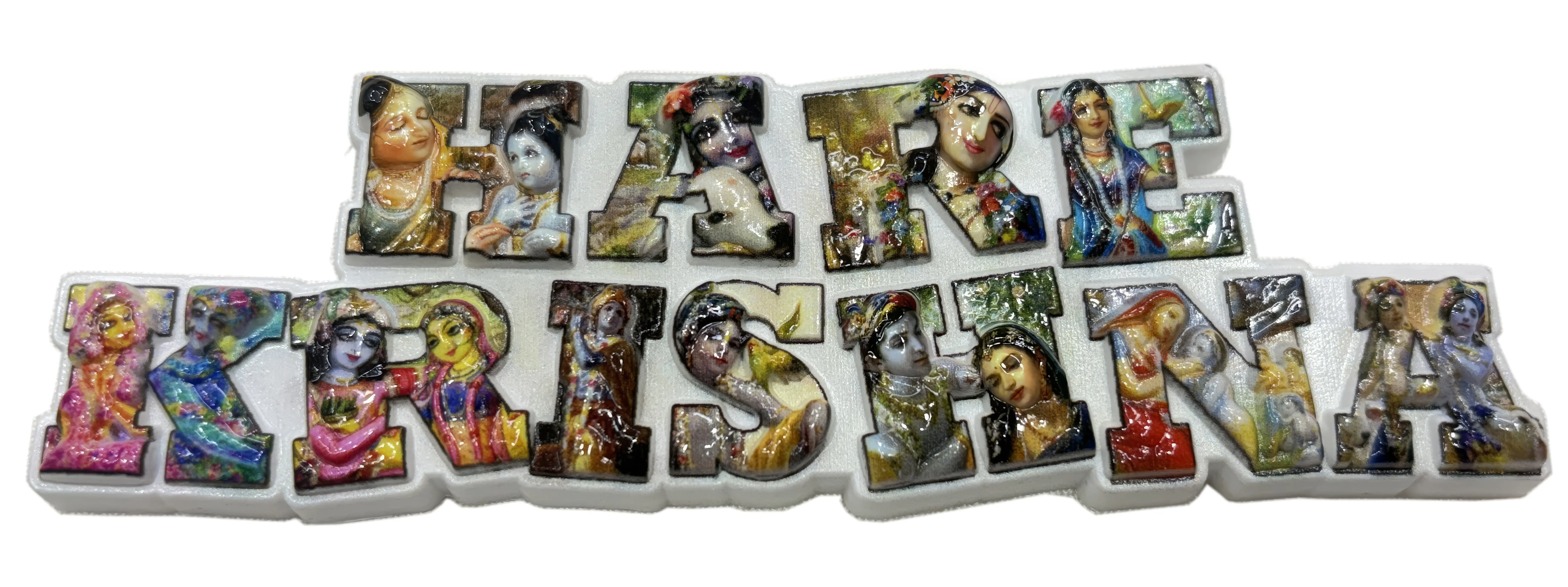 Mero (My) Vrindavan Fridge Magnet - Big Letters with Krishna Pictures in Letters - Sanskrit / Hindi
