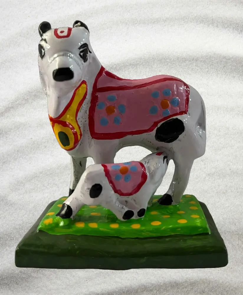 Painted Brass Cow with Calf