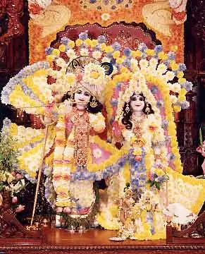 Radha-Krishna Deities with Bright Flowers (Yellow)