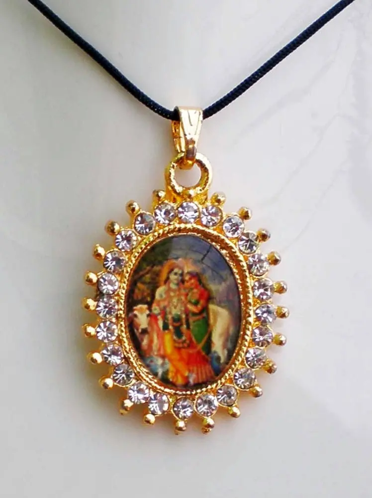 Diamond Picture Pendant with Black Thread - Radha Krishna