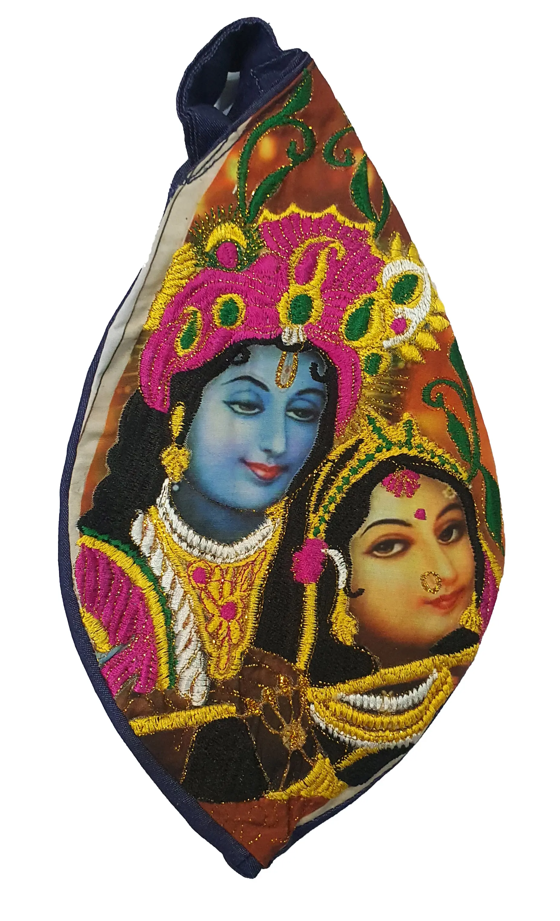Krishna & Cow Digitally Printed Bead Bag with Embroidery