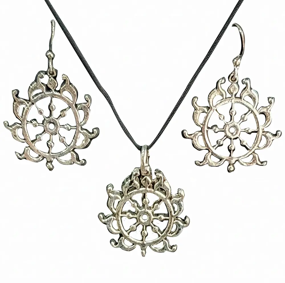 Sudarshan Chakra Set - Pair of Earrings & Matching Pendant with Black Thread