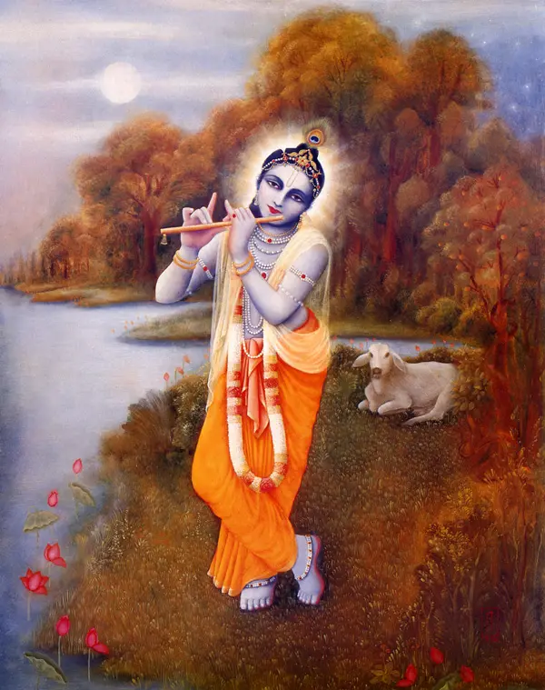 Krishna Playing His Flute by the Yamuna River