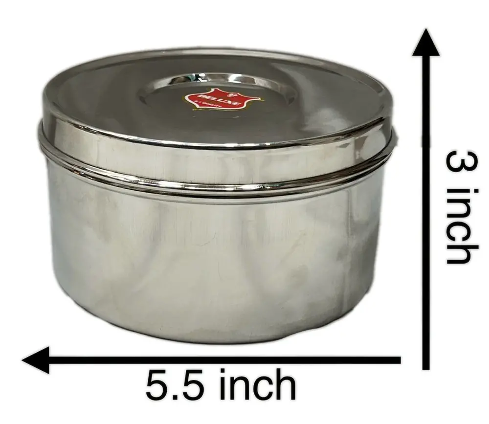 Prasadam Lunchbox Round Stainless Steel Large (3\" x 5.5\")