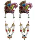Crown and Necklace Set -- Red, Green, Blue Diamond Thread, Pink Circles (pair)