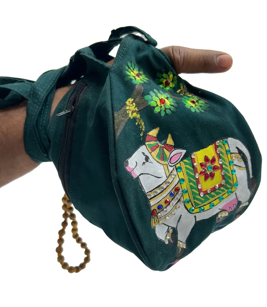 Hand-painted Sri Radha Bead Bag