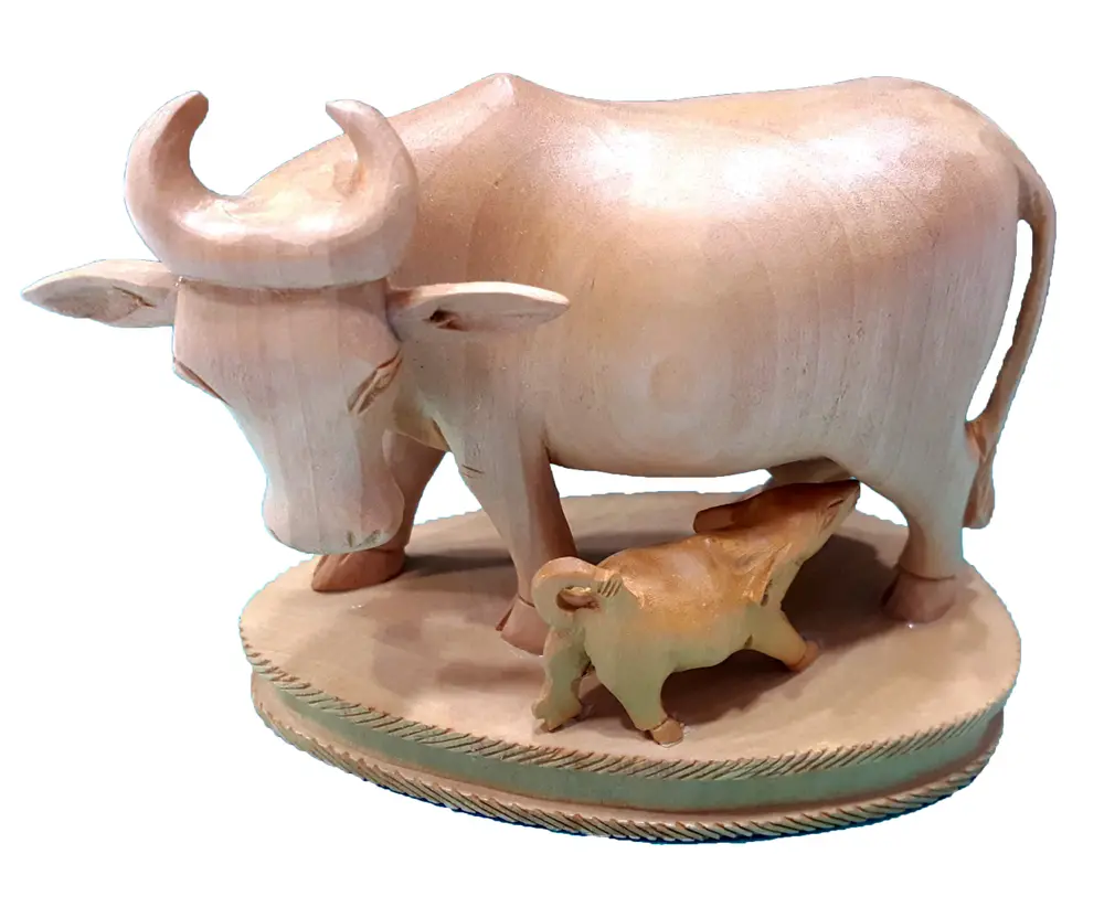 Wooden Cow With Calf 5\"x4\"