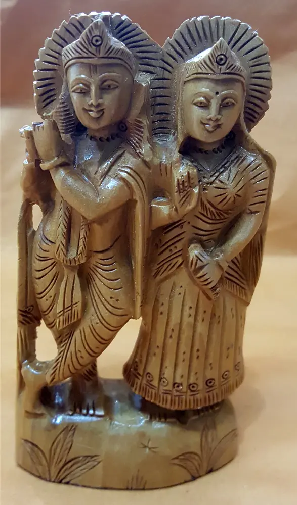 Radha Krishna Wooden Hand Carved (5\" high)